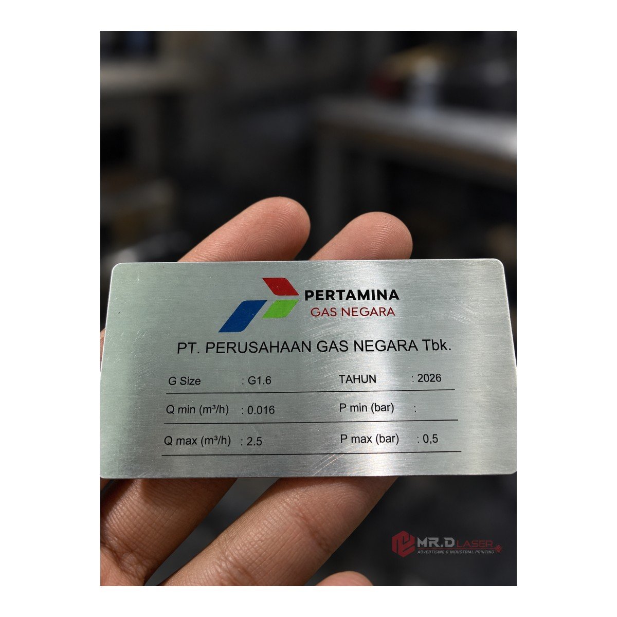 Nameplate Stainless Spesifikasi Meter Gas