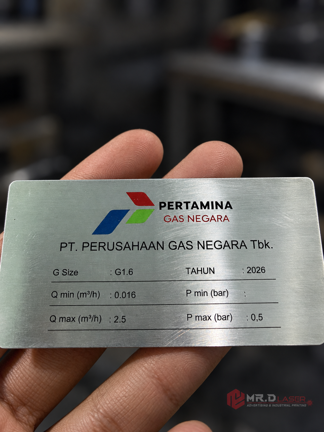 Nameplate Stainless Spesifikasi Meter Gas